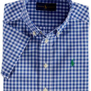 Polo Ralph Lauren Boys Shirt Short Sleeve Gingham Blue Cotton